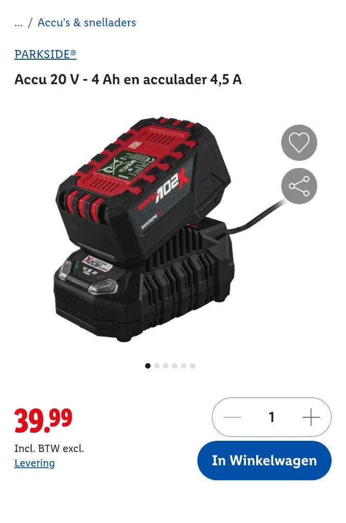 Parkside 20v 4 ah + oplader 4,5 ah, Ophalen of Verzenden, Nieuw