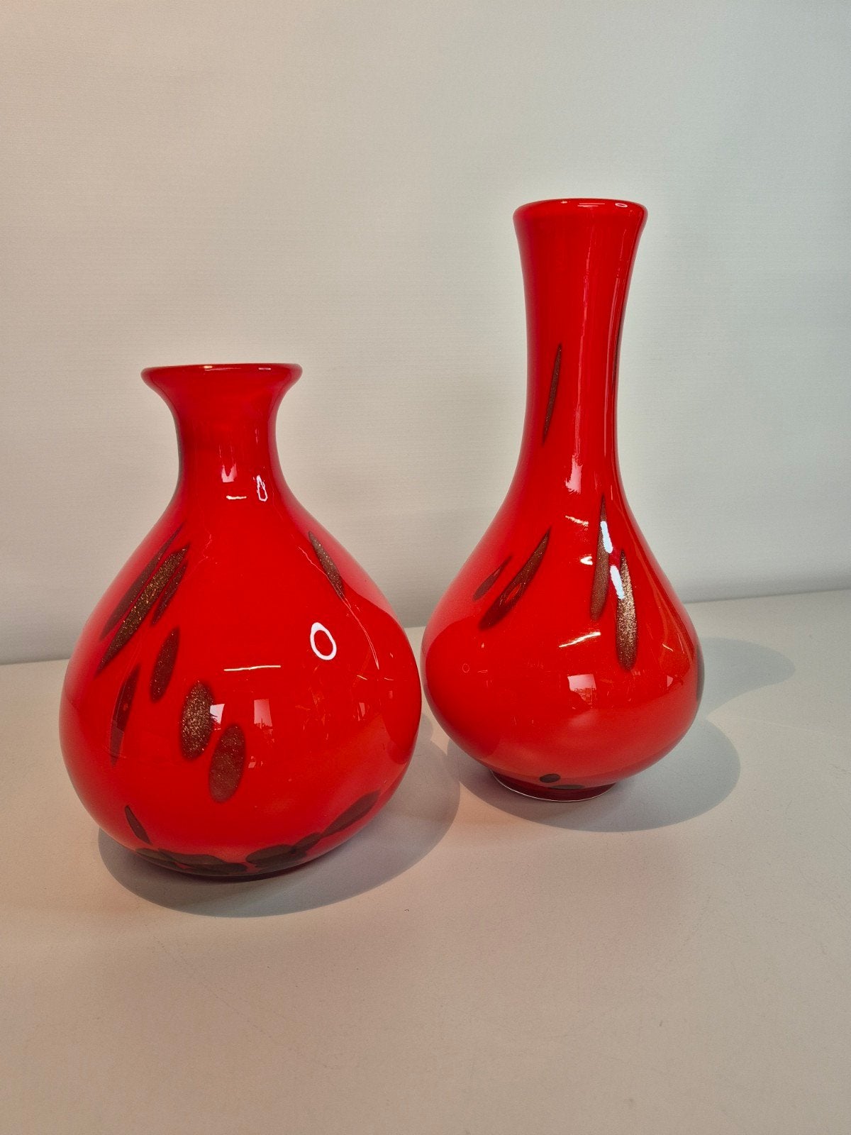 Jaren 70 murano glazen vazen set van 2, Ophalen of Verzenden