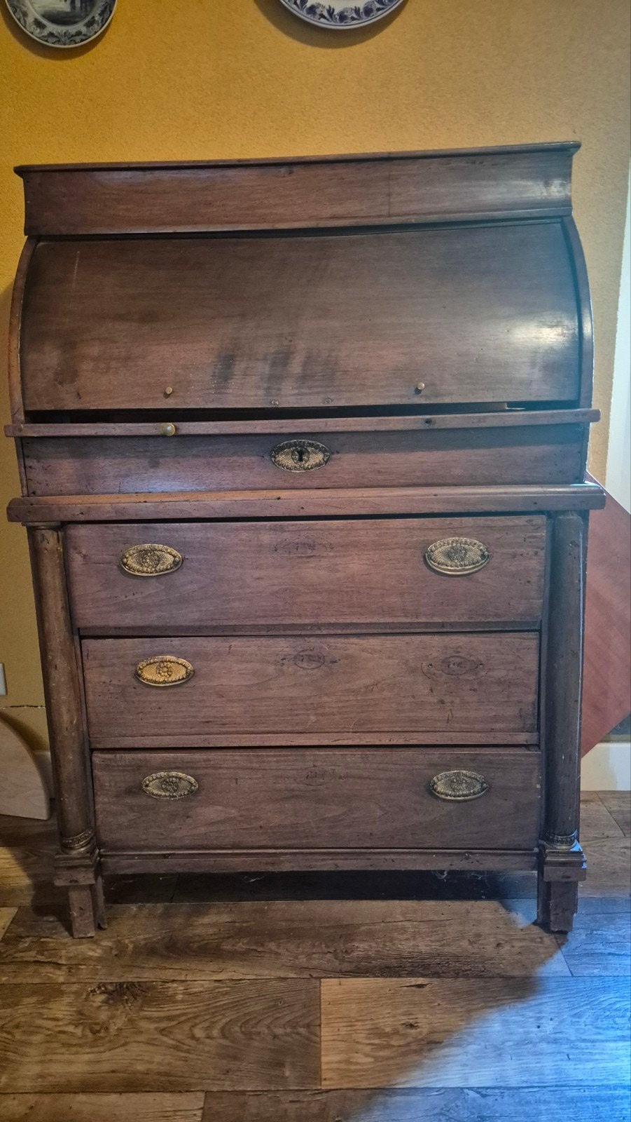 Antiek Secretaire met Rolklep en Lades, Ophalen