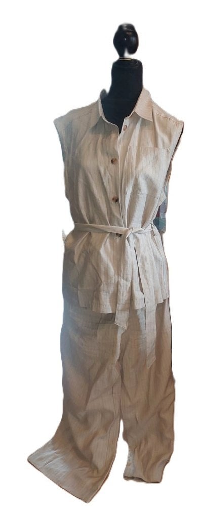 Gilet met strikceintuur en broek viscose krijtstreep, Kleding | Dames, Msch Copenhagen, Meerkleurig, Maat 46/48 (XL) of groter