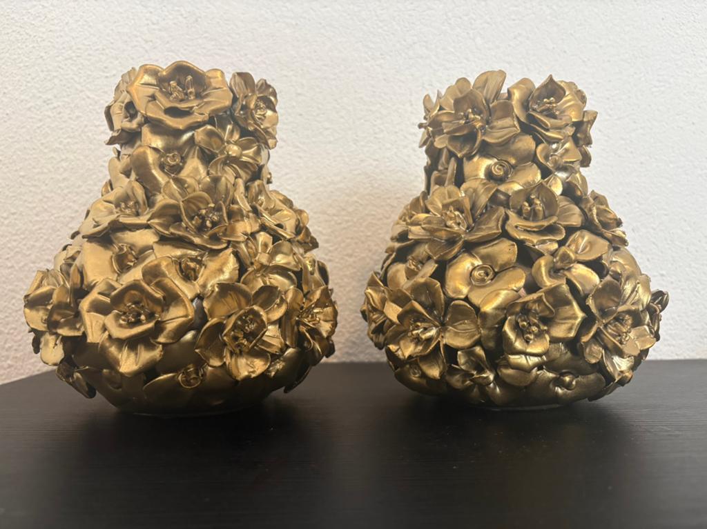 2 gouden vaasjes van Des Pots, Overige kleuren, Aardewerk of Porselein, Ophalen of Verzenden, Zo goed als nieuw