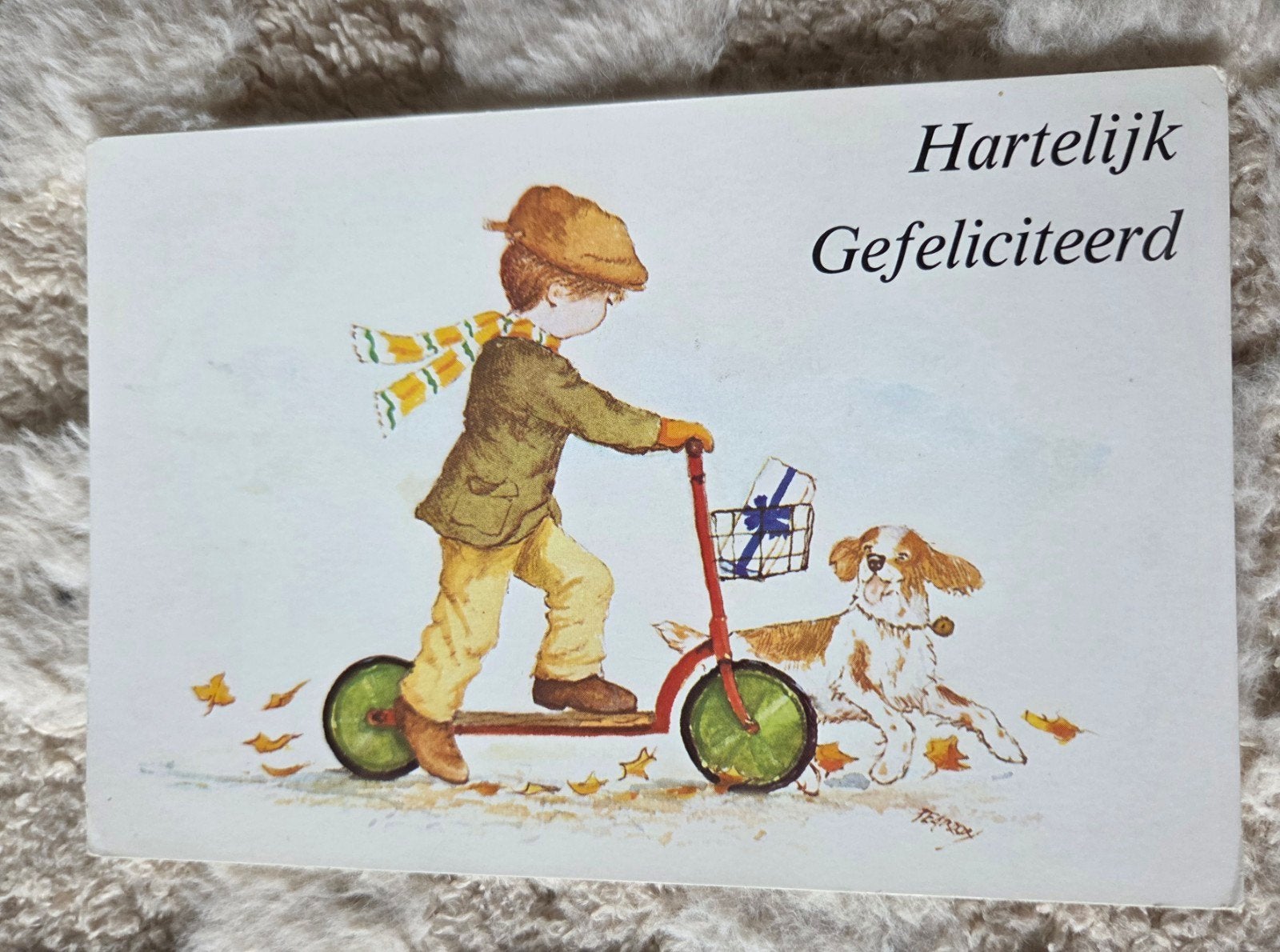 Jongen op step met hond, Verzenden, 1960 tot 1980, Ongelopen, Overige thema's