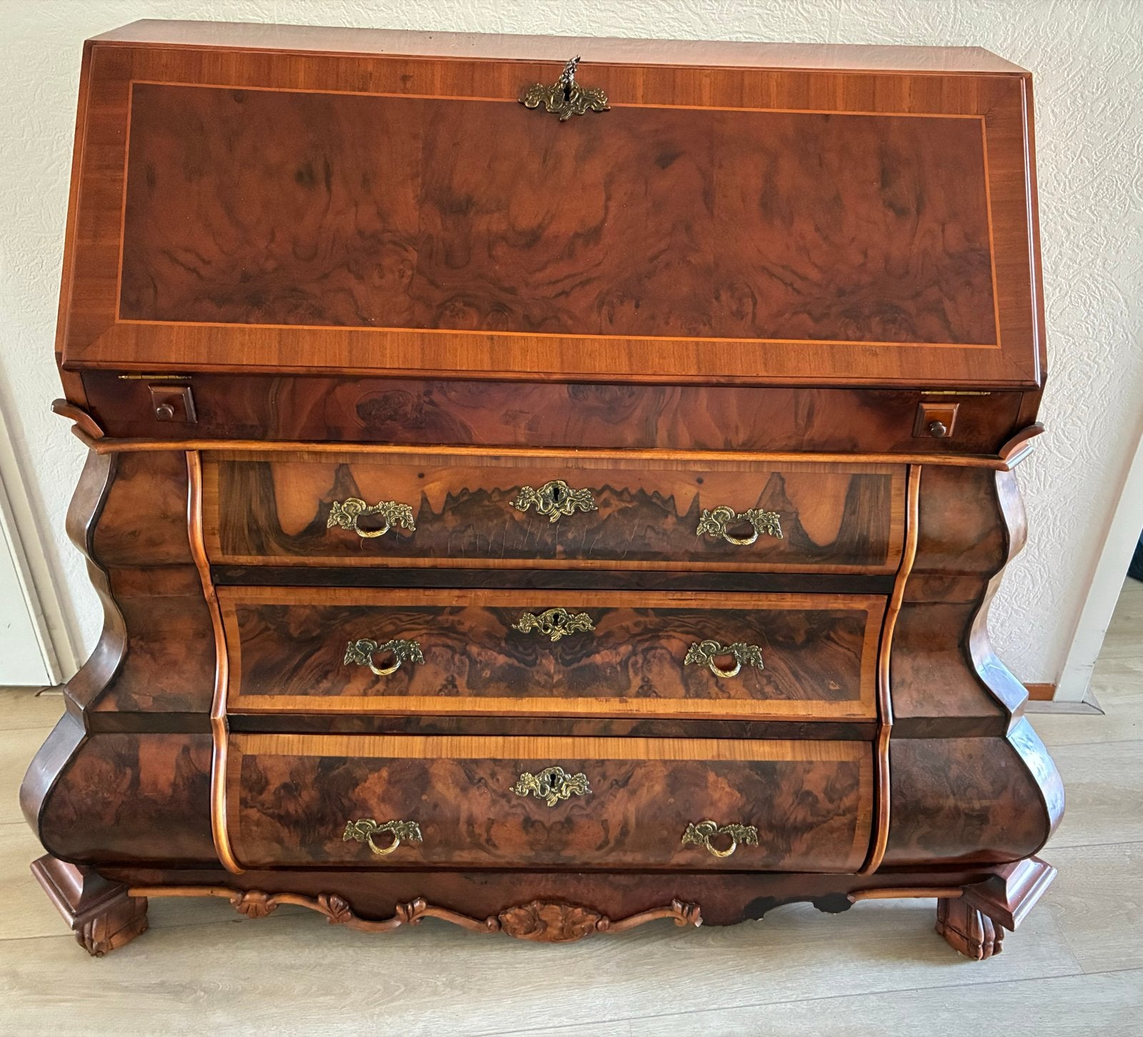 Antieke Barok Stijl Secretaire met Intarsia, Ophalen