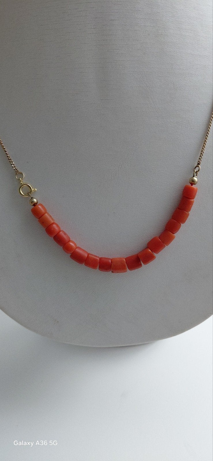 14 krt gouden ketting met bloedkoraalkralenn, Verzenden, Goud, Ketting
