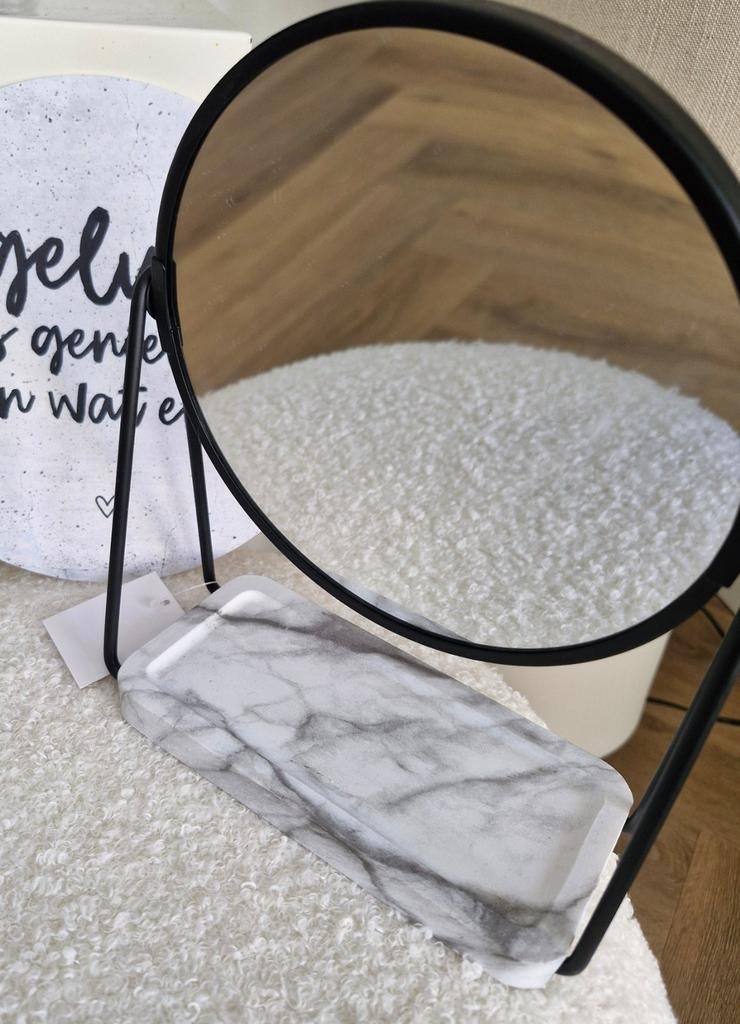 Make up spiegel met marmerlook voet - Zwart, Ophalen of Verzenden, Nieuw, Zwart, Gehele gezicht