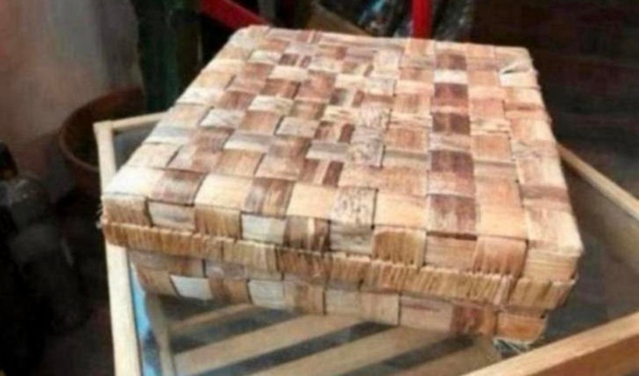 Vintage rieten mandje met deksel / opbergbox, vierkant, Ophalen of Verzenden, Zo goed als nieuw