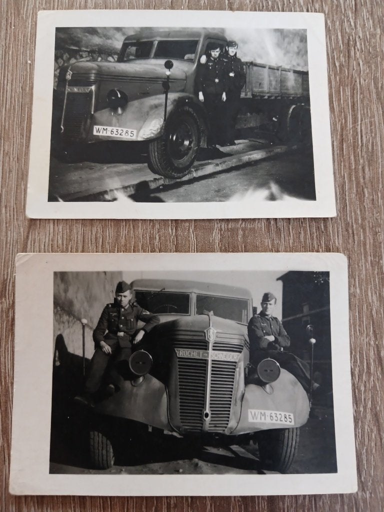 2 foto's van een Franse Rochet Schneider Kriegsmarine truck, Verzamelen, Ophalen of Verzenden, Marine, Duitsland, Foto of Poster