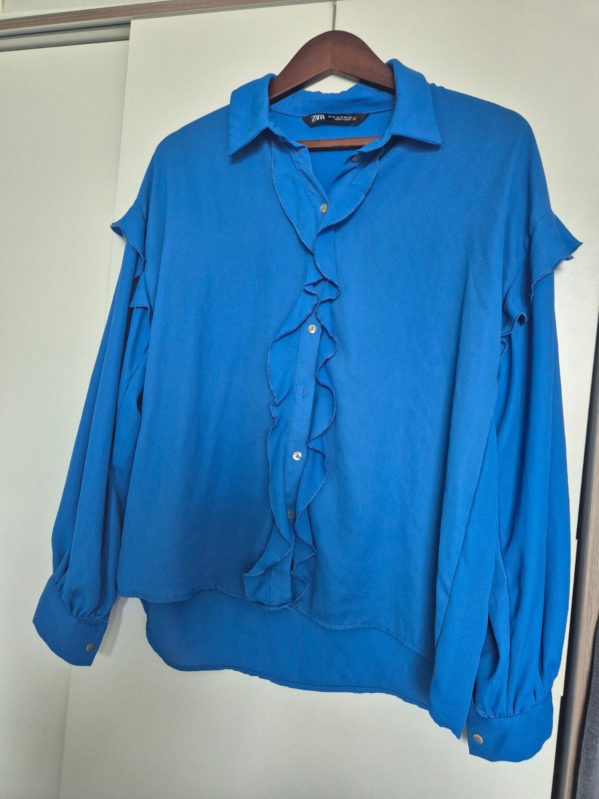 Zara Blauwe Blouse met Ruches - Maat M, Maat 38/40 (M), Zara, Zo goed als nieuw, Verzenden