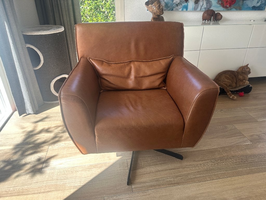 Montel fauteuil op draaivoet, combinatie leer en stof, Ophalen, Gebruikt, 75 tot 100 cm, 75 tot 100 cm