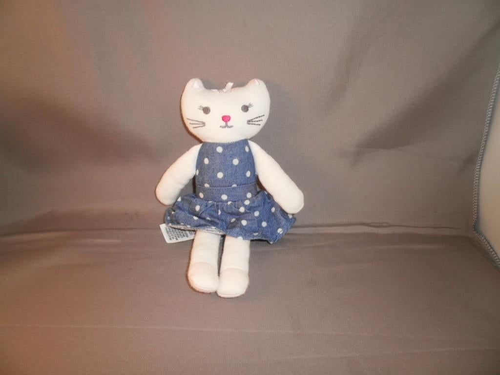 M&S mode poes/kat wit met blauw gestipt jurkje 18 cm groot, Ophalen of Verzenden, Zo goed als nieuw, Wasbaar, Kat