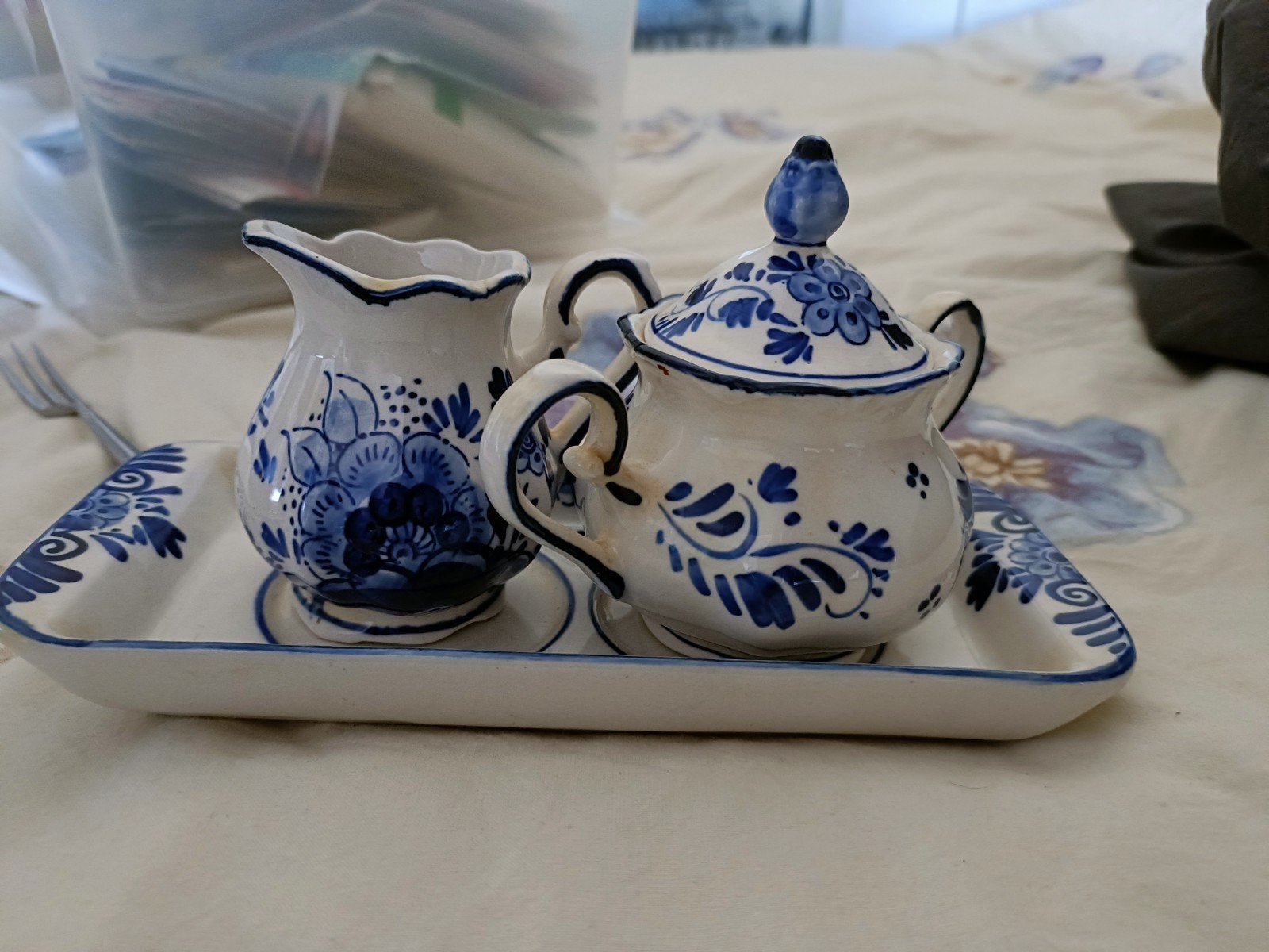 Delfts Blauw Suiker- en Melksetje met Vorkje, Ophalen
