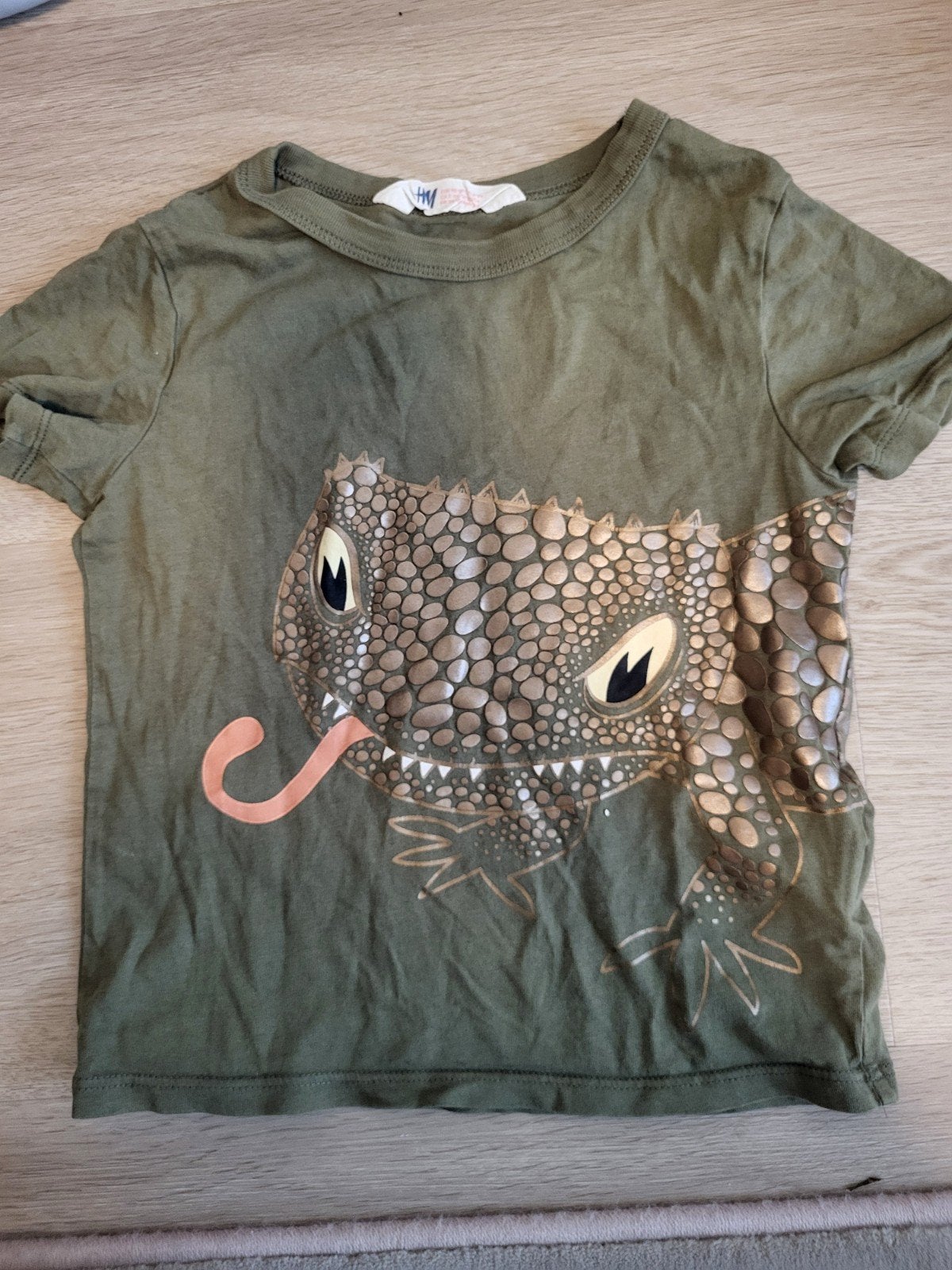 H&M T-shirt met hagedisprint - Maat 98/104, Gebruikt, Jongen of Meisje, H&M, Ophalen of Verzenden