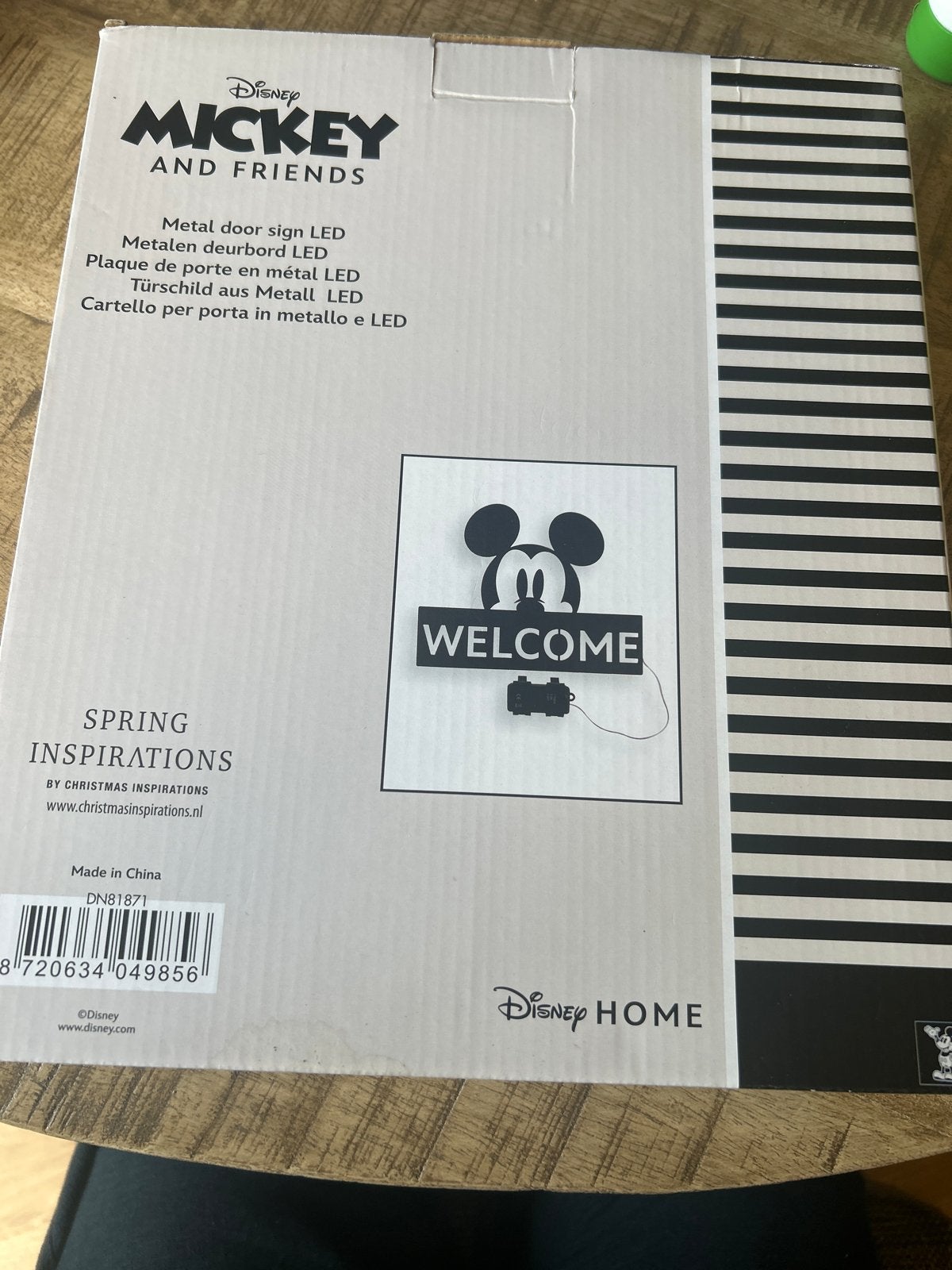 Disney Mickey Mouse LED Welkomstbord - Nieuw in doos, Huis en Inrichting, Zwart, Nieuw, Ophalen of Verzenden, Metaal