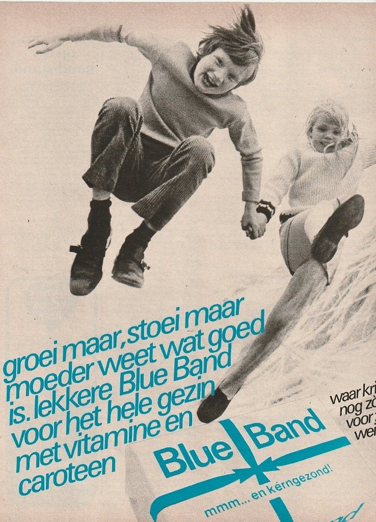 Retro reclame 1971 Blue Band jongetjes groei & stoei maar, Verzamelen, Verzenden, Overige typen