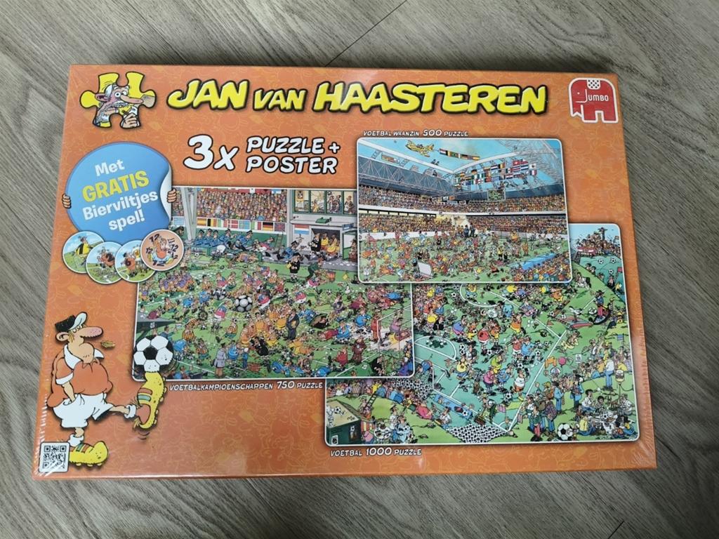 Jan van Haaster 3 in 1  voetbal puzzel 500,750 & 1000 NIEUW, Ophalen, 500 t/m 1500 stukjes, Nieuw, Legpuzzel