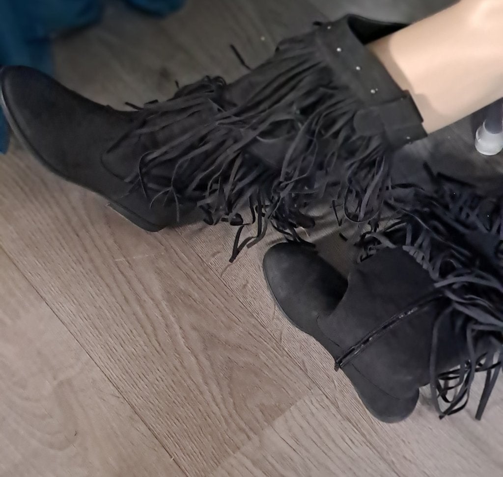 Zwarte suède laarzen met franjes maat 41, Kleding | Dames, Hoge laarzen, Verzenden, Zwart, Nieuw