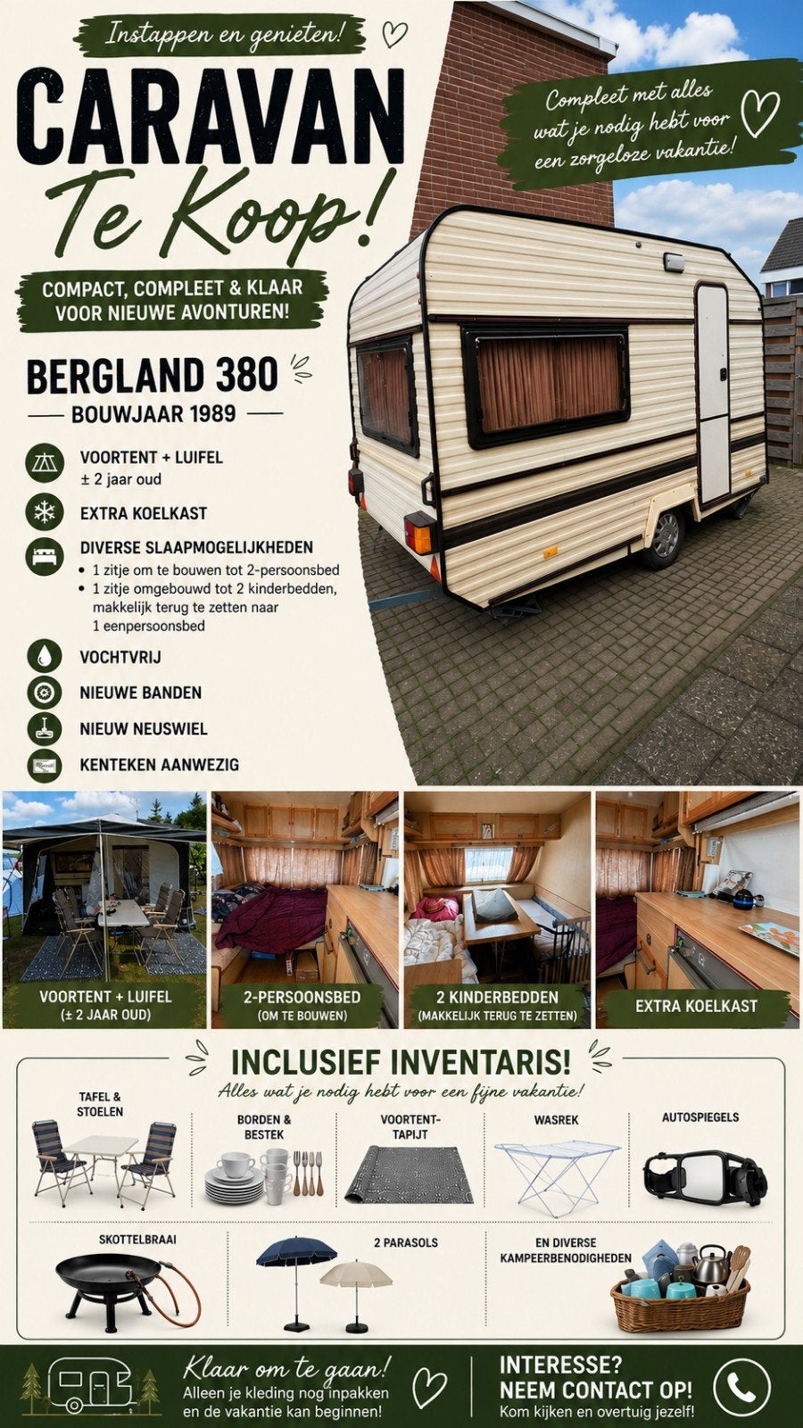 Bergland 380 Caravan - Compact, Compleet & Klaar!, Caravans en Kamperen, Particulier