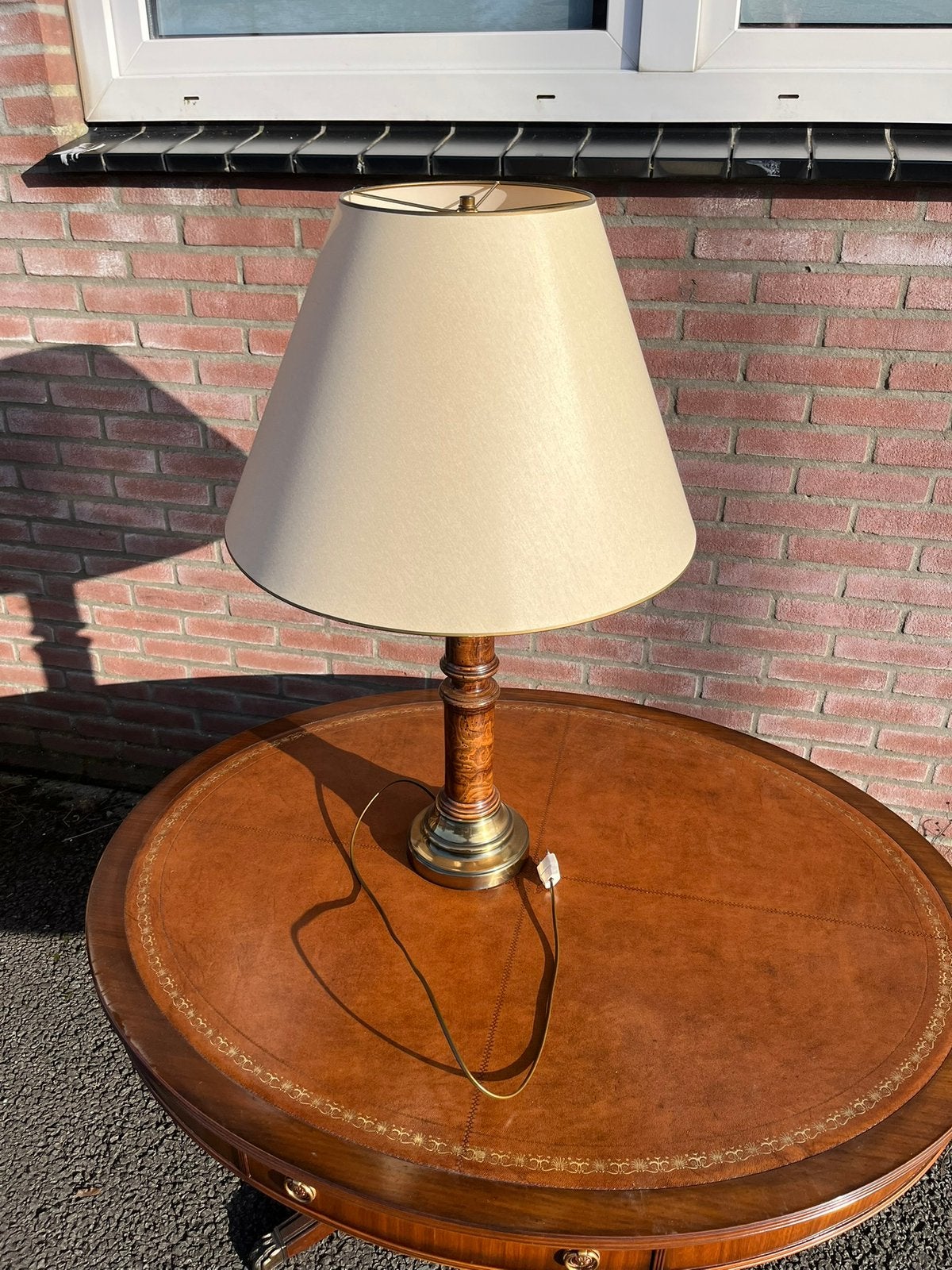 Antieke Lamp met Houten Voet, Klassiek, 84 cm, Handgemaakt, Hout
