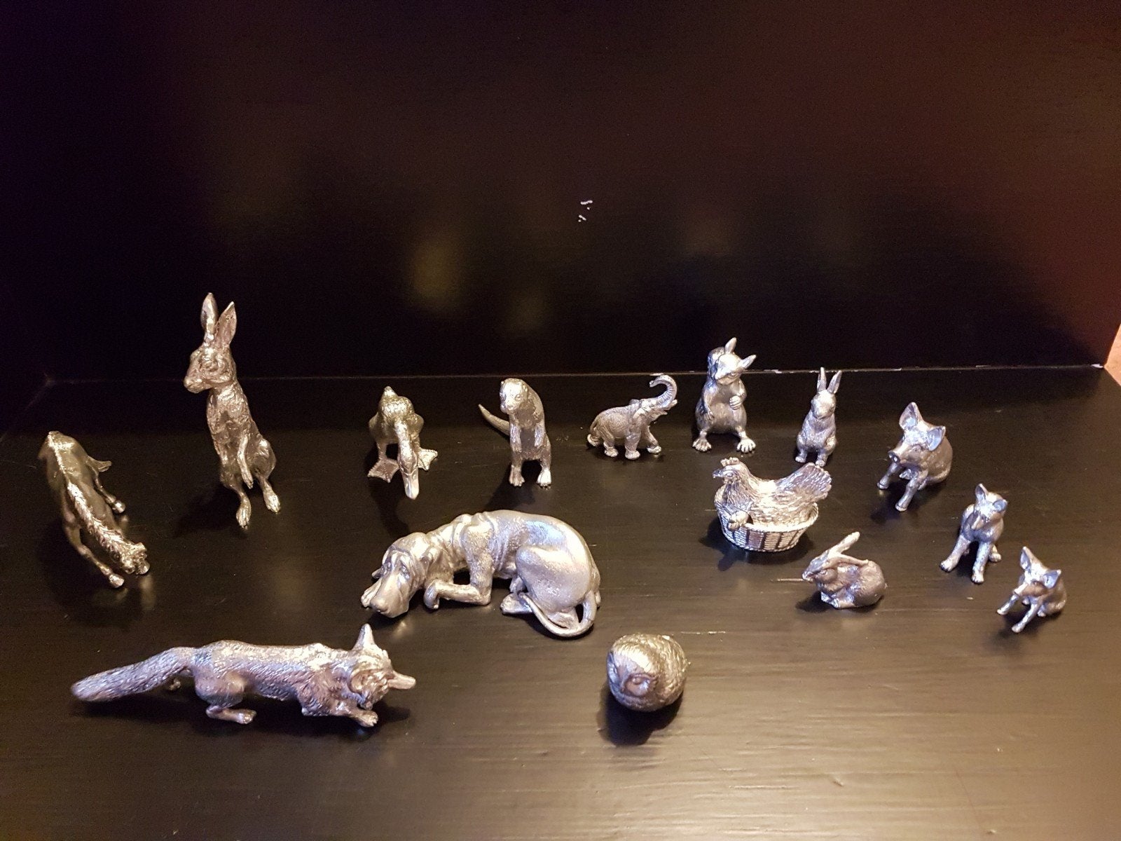 15 verzilverde miniaturen dieren., Antiek en Kunst, Antiek | Goud en Zilver, Ophalen of Verzenden