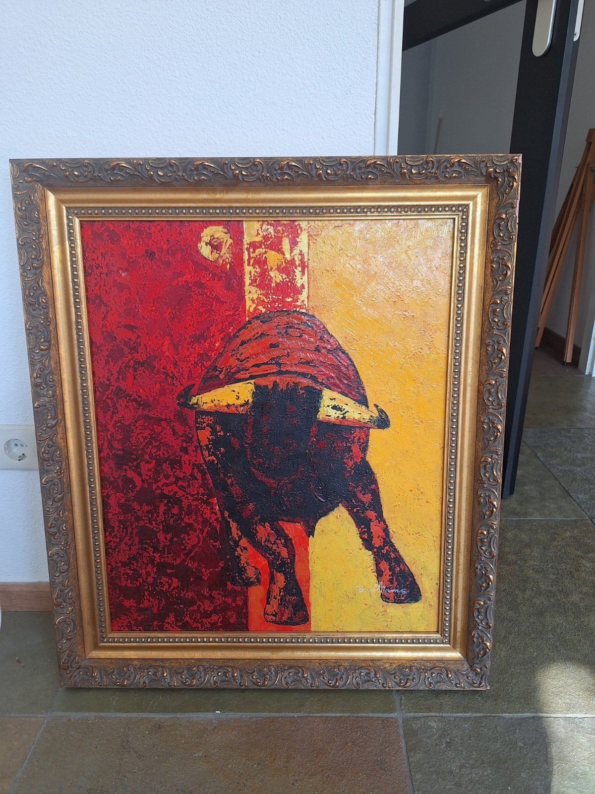 schilderij van STIER in barokke lijst, Ophalen