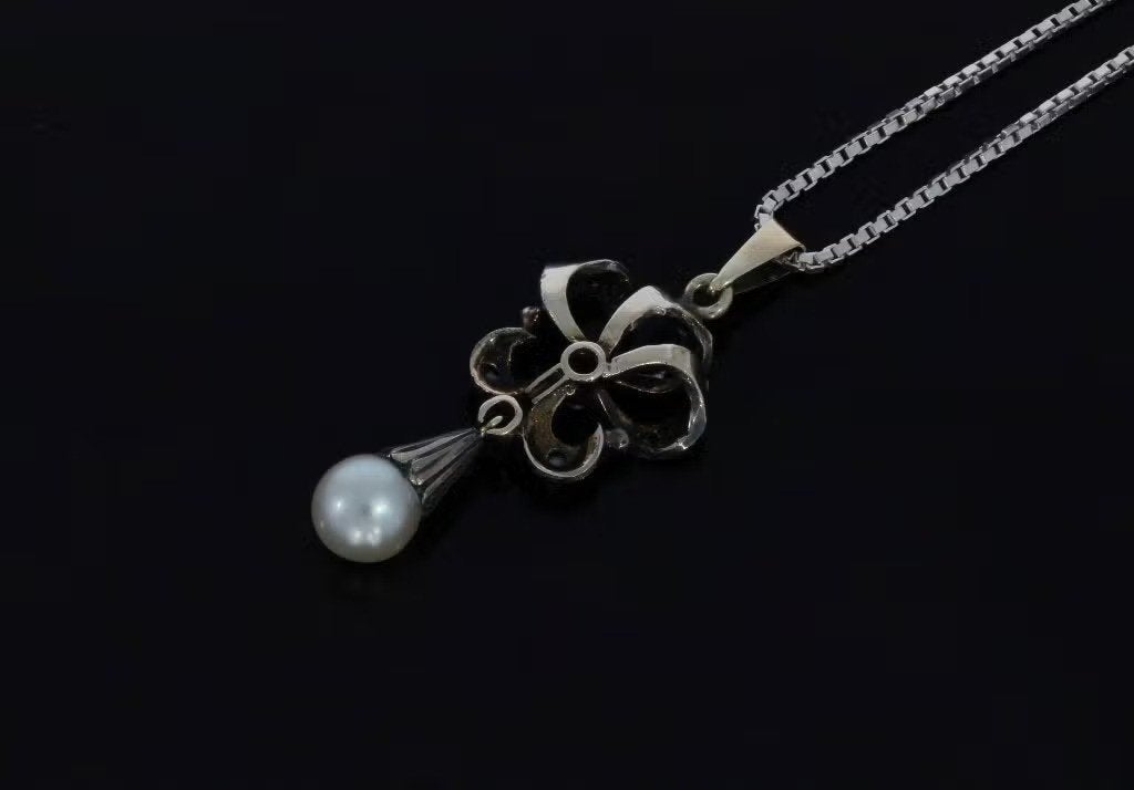 Diamanten parel fraaie 14k gouden ketting hanger zilver, Voordeelsieraden, Ophalen of Verzenden, Zo goed als nieuw, Postbus 163, 8320 AD Urk
