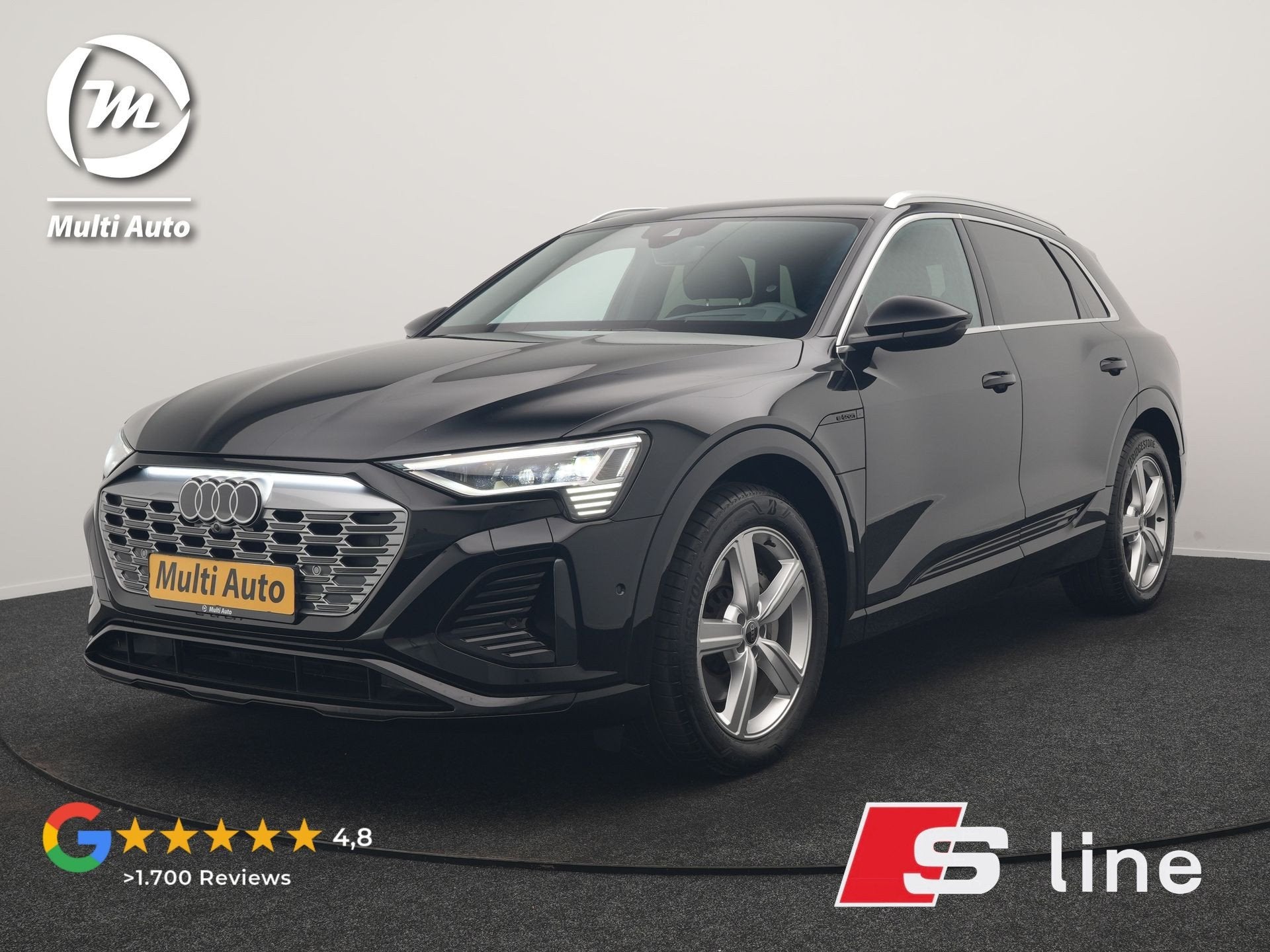 Audi Q8 e-tron 55 Quattro S Line 114 kWh 408pk Dealer O.H. |, Automaat, Zwart, Vierwielaandrijving, 408 pk