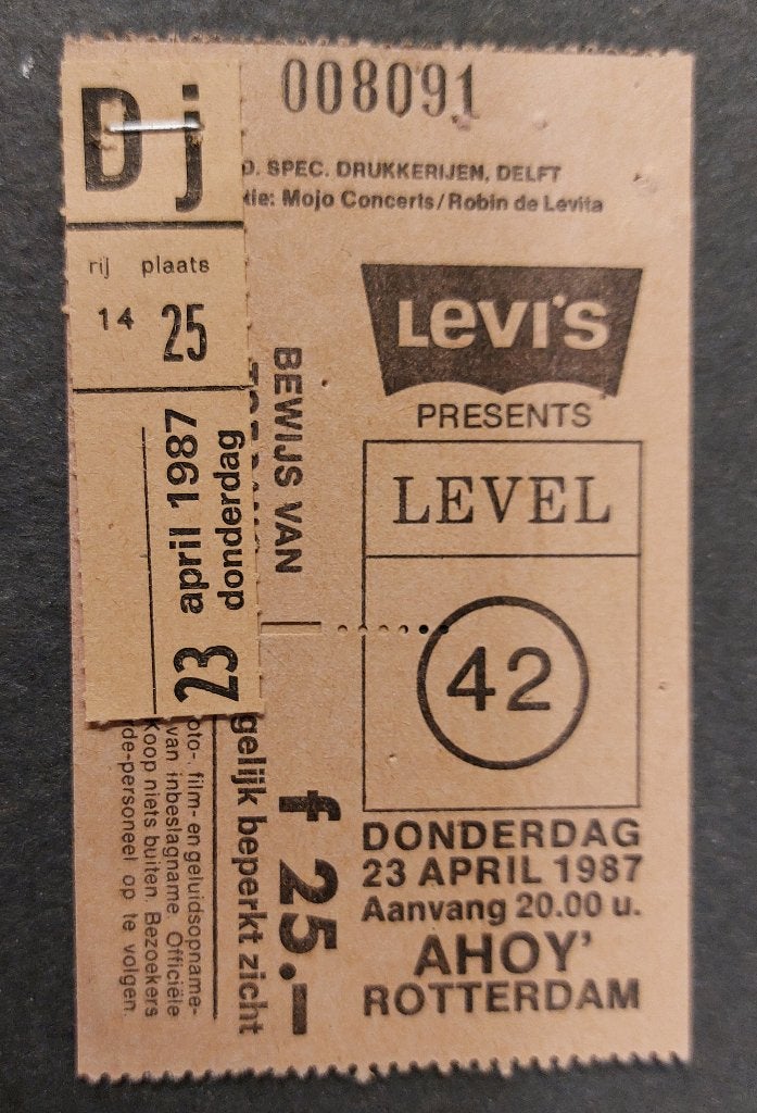 Level 42 TICKET CONCERT KAARTJE 1987 Ahoy Rotterdam, Gebruikt, Ophalen of Verzenden, NvT, Foto of Kaart