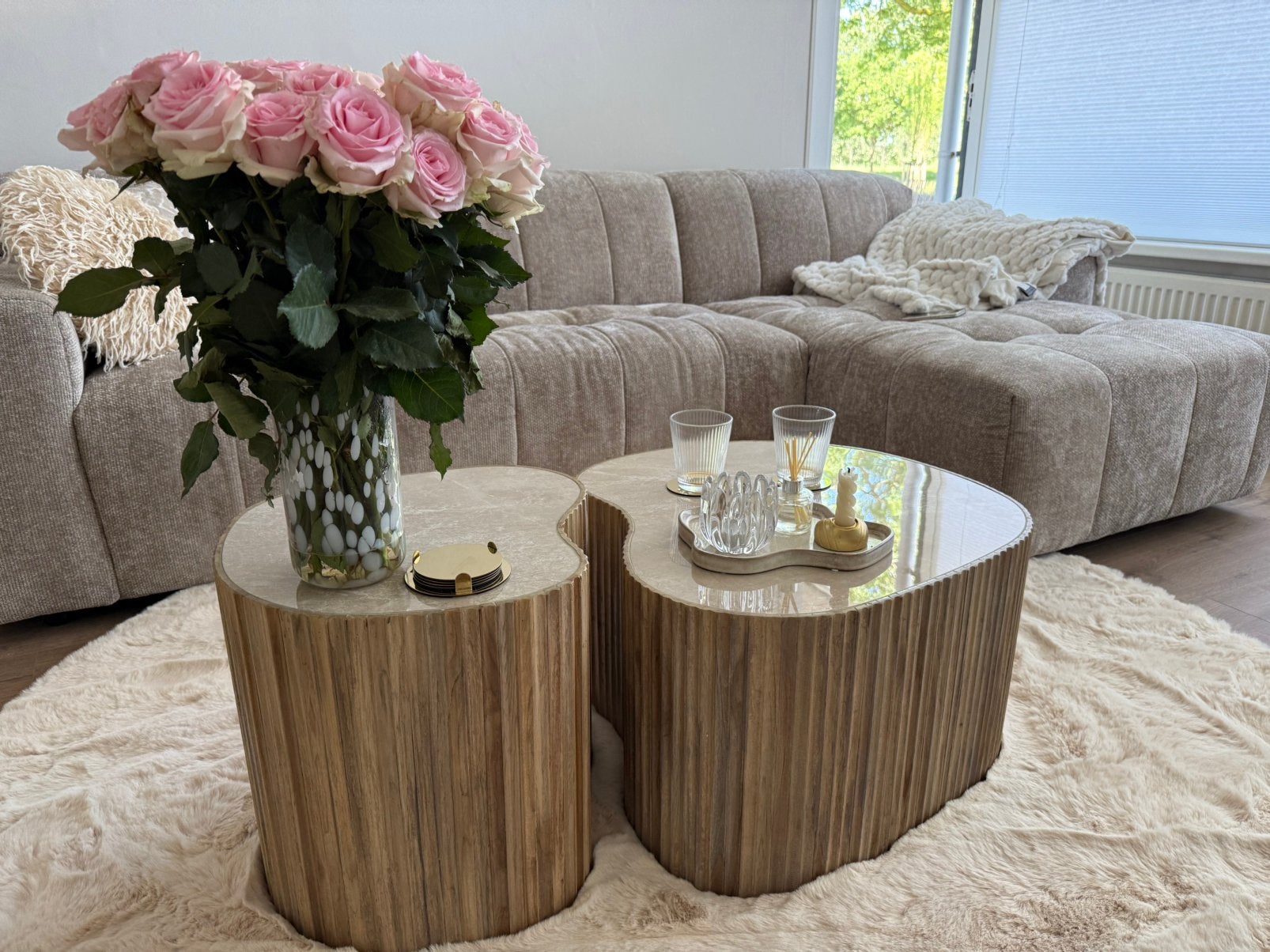 Salon tafel marmer met hout, Huis en Inrichting, Tafels | Salontafels, Ophalen, Overige materialen, 50 tot 100 cm, Rond