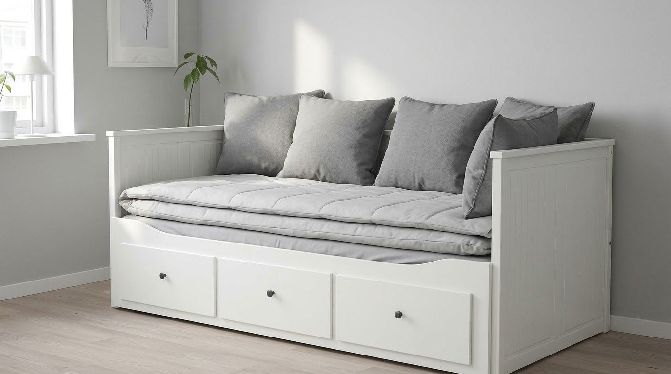 IKEA HEMNES Bedbank (3 lades) met 2 matrassen, Ophalen, Zo goed als nieuw, Tweepersoons