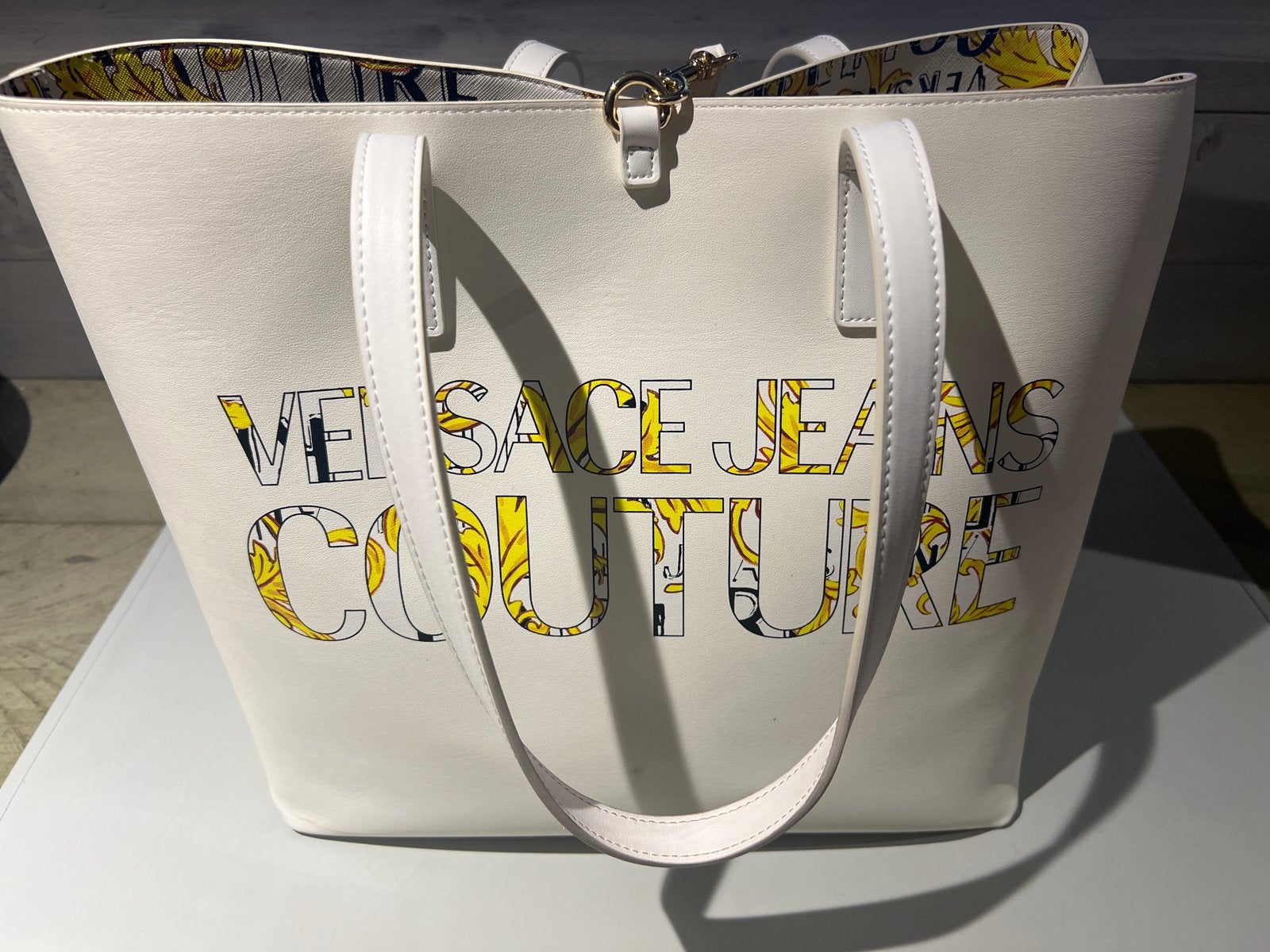 Versace Jeans Couture Shopper Tas Wit met Geel Patroon, N, N, Wit, Shopper