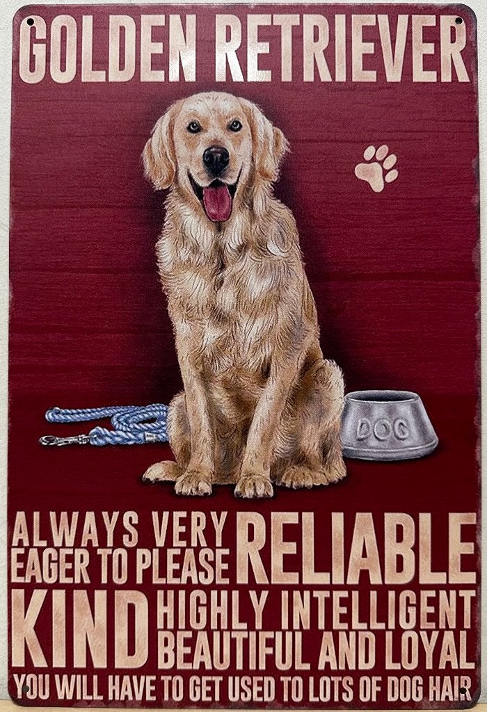 Golden retriever hond eigenschappen reclamebord van metaal, Info@deconoord.nl, Deco Noord, Nieuw, Ophalen of Verzenden