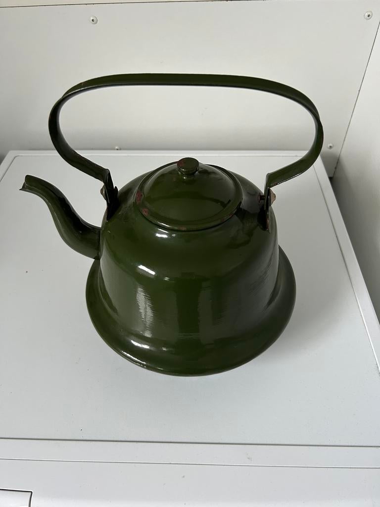 Brocante Groene Emaille Ketel - Vintage Theeketel, Ophalen