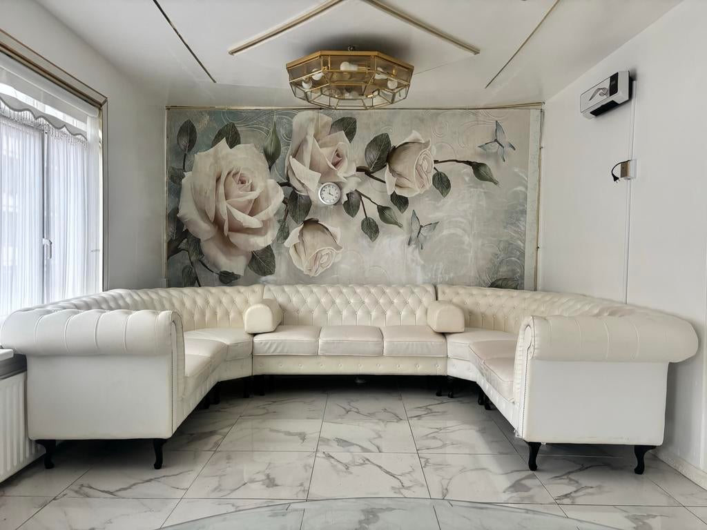 Grote Witte Chesterfield Hoekbank U Bank - Gebruikt, Ophalen, Gebruikt, Leer