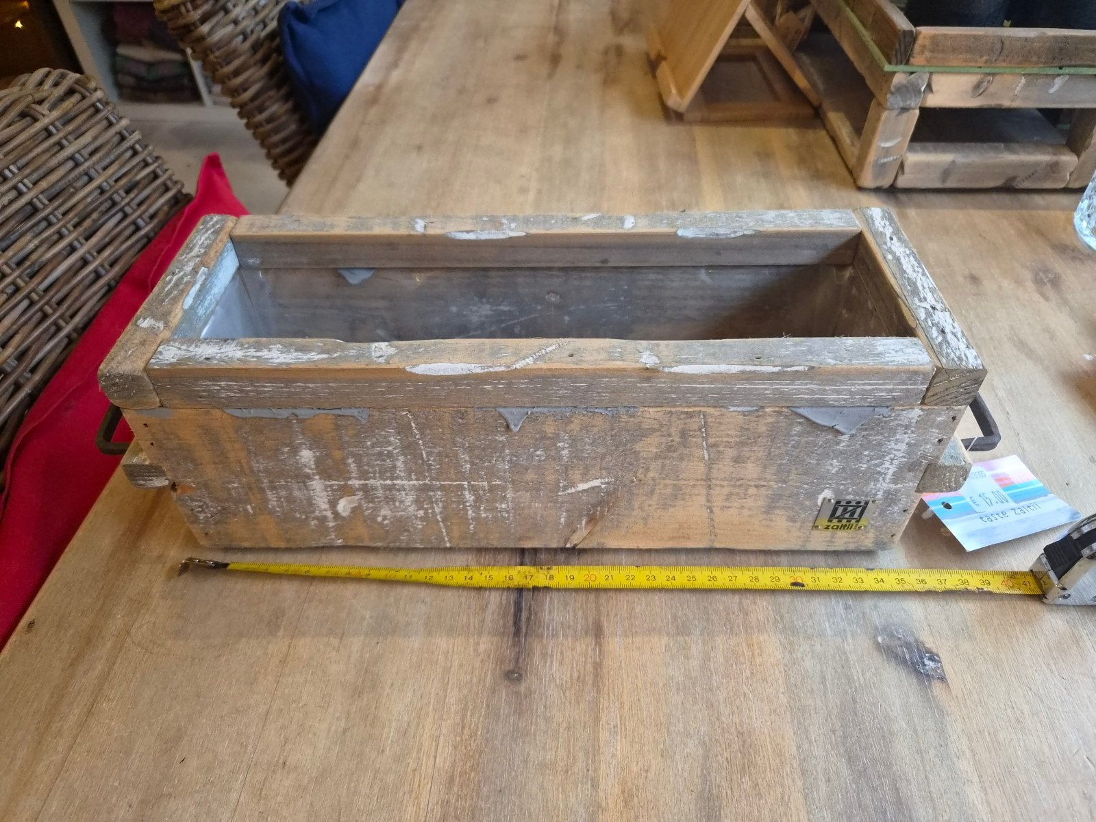 Houten plantenbak 35x13x12 cm met metalen handvatten, Minder dan 30 cm, Minder dan 60 cm, Nieuw, Ophalen of Verzenden