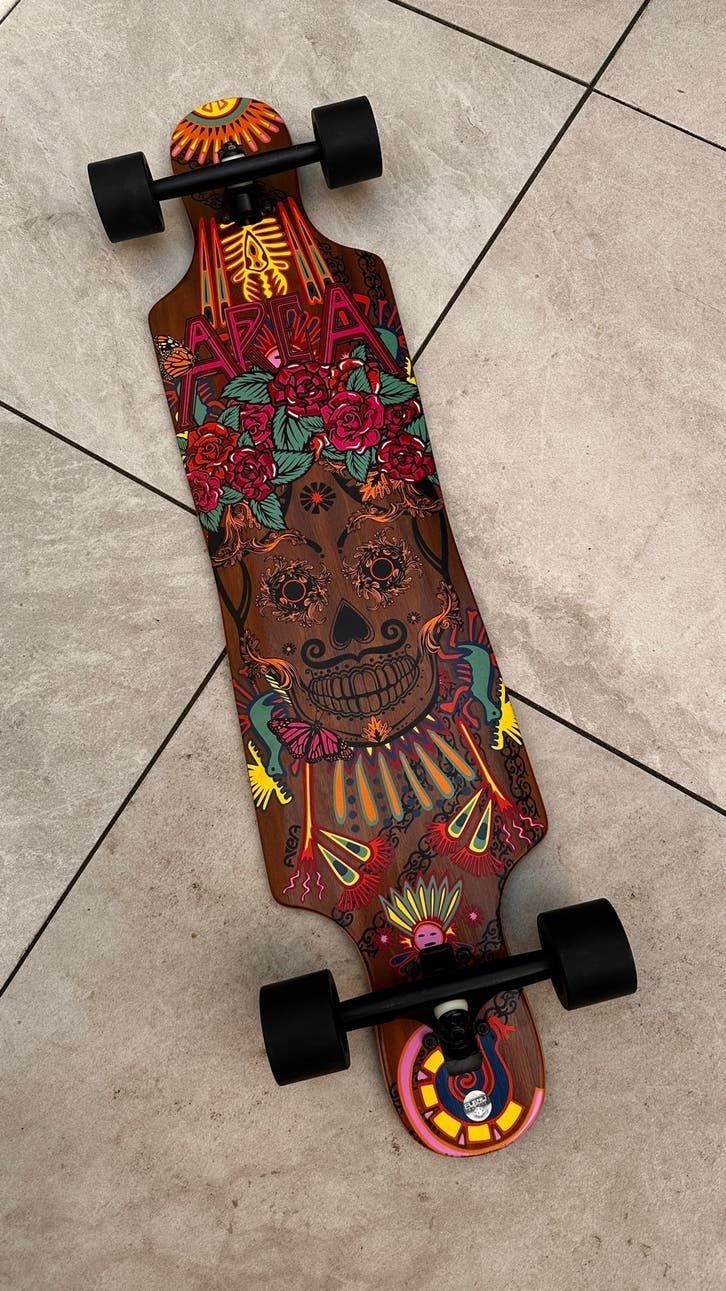 Area Longboard met uniek Day of the Dead design, Ophalen of Verzenden, Nieuw, Skateboard, Longboard