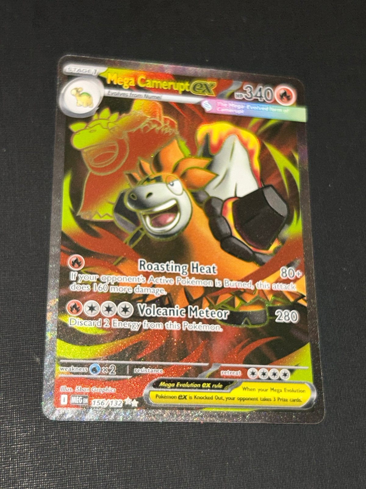 Mega Camerupt EX Pokémon kaart (Foil) - Zo goed als nieuw, Ophalen of Verzenden, Zo goed als nieuw, Losse kaart, Foil