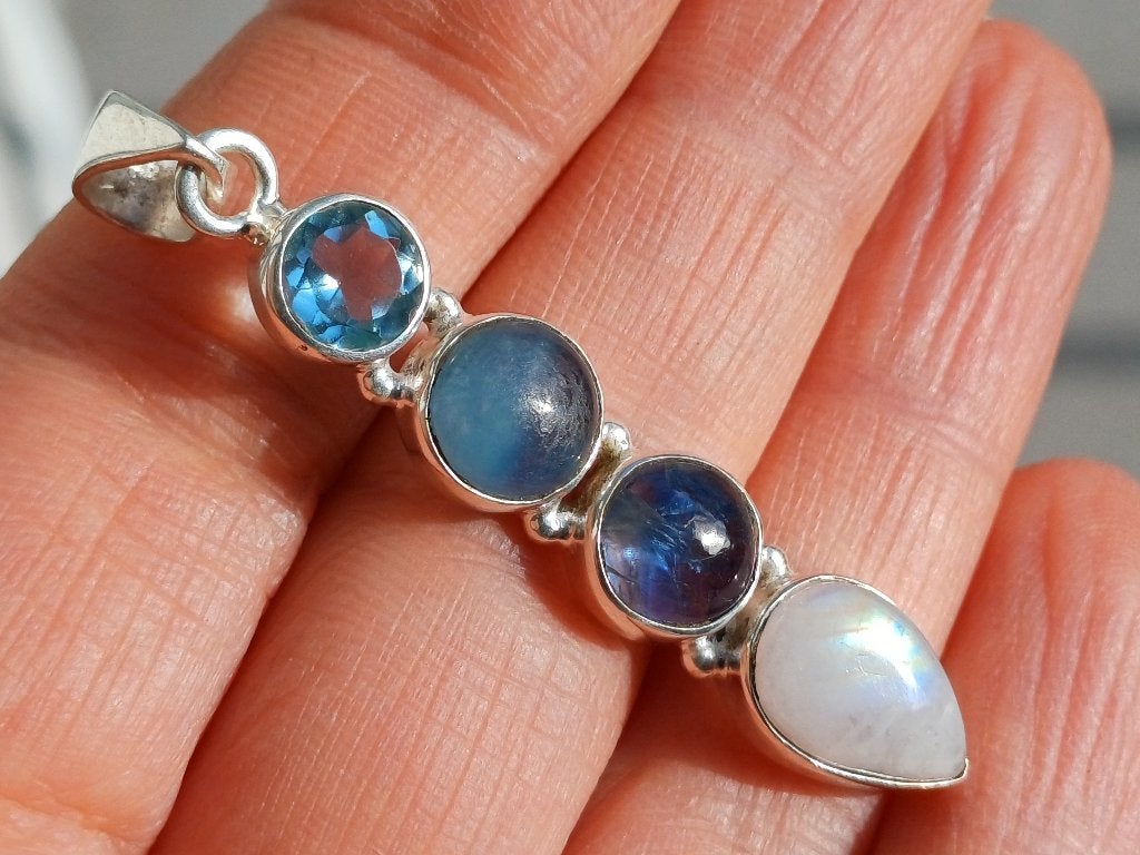 Vanoli 925 zilver kettinghanger maansteen tanzaniet aquamari, Daiva1973@hotmail.com, Vanoli, Blauw, Amsterdam