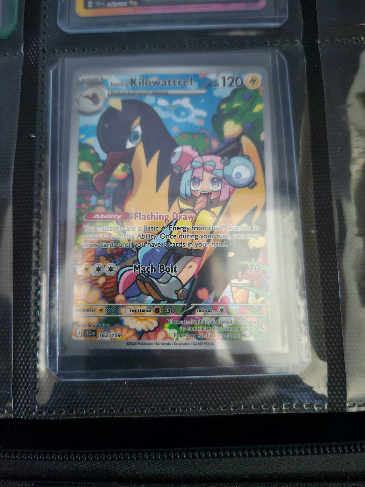 Pokemon Iono's Kilowattrel 163/159 Journey Toghter, Ophalen of Verzenden, Zo goed als nieuw, Losse kaart, Foil