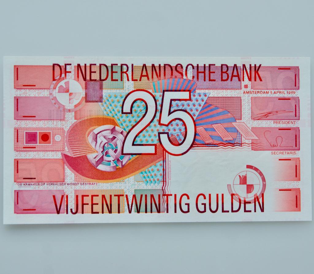 25 Gld. 1989 UNC + uitgifte-folder Ned. Bank., Ophalen of Verzenden, 25 gulden, Setje