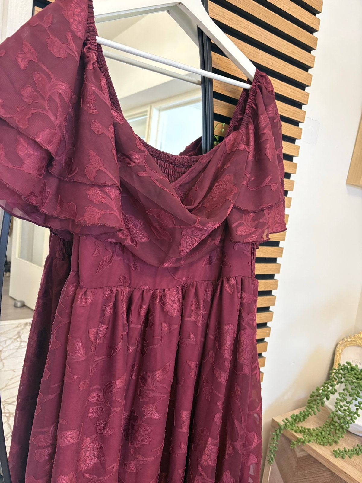 Bordeauxrode maxi jurk met bloemenprint, Maat 46/48 (XL) of groter, Ophalen of Verzenden, Zo goed als nieuw, Rood