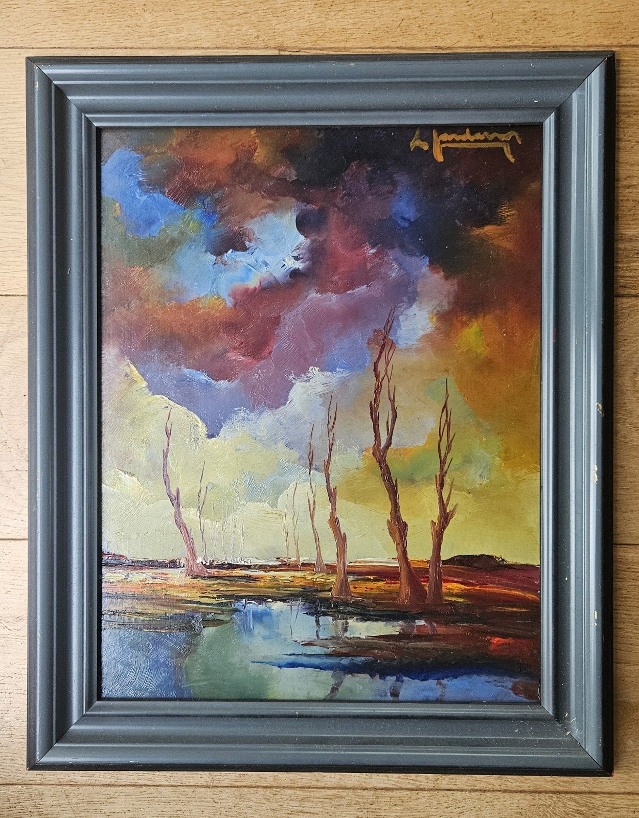 Schilderij: Mysterieus Landschap met Kale Bomen, Antiek en Kunst, Ophalen of Verzenden