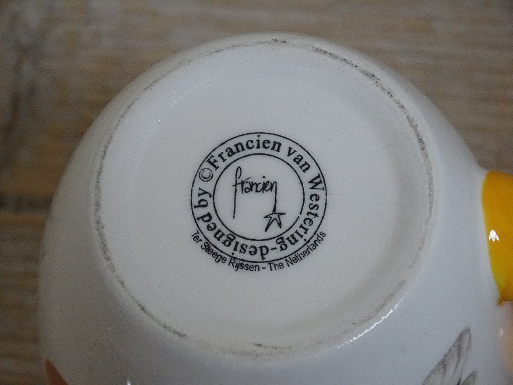 3x Mok, Francien, KAT/HOND, met gekleurd oor, z.g.a.n., Overige merken, Zo goed als nieuw, Overige stijlen, Aardewerk