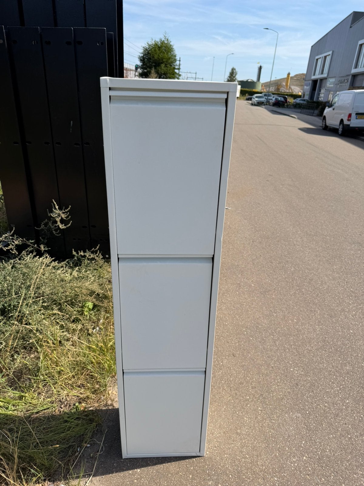 Prullenbak 3 Vakken 45 lt-Wit-31.5 x 134 x 24.5 cm, Ophalen, 40 liter of meer, Zo goed als nieuw, Rvs
