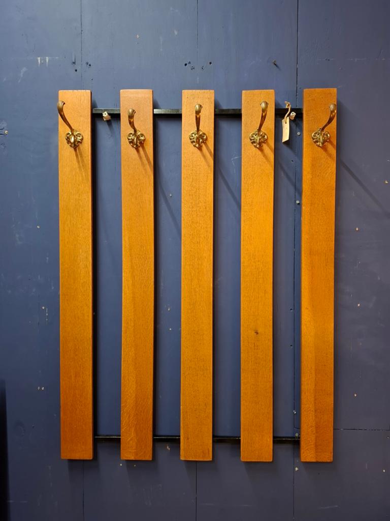 Vintage wandkapstok teak kapstok messing haken jaren 60 70, ..., Zo goed als nieuw, ..., ...