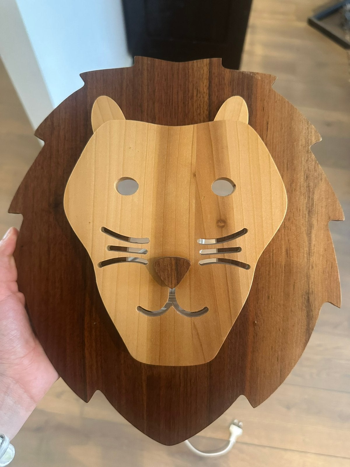 Nachtlamp leeuw - hout, Ophalen of Verzenden, Zo goed als nieuw, Lamp