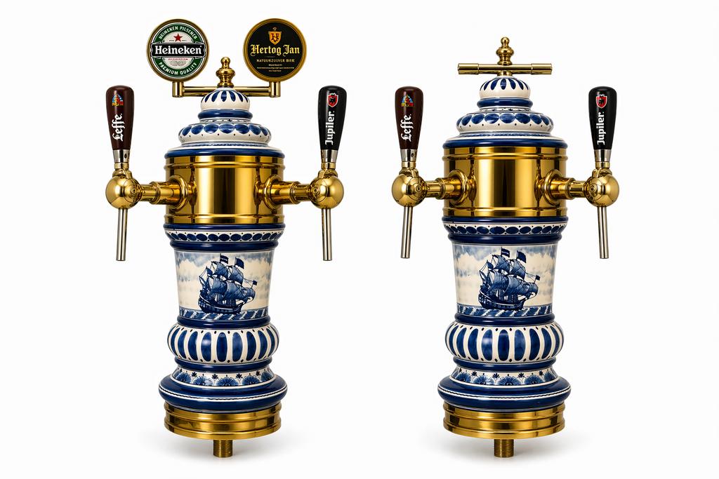 2x Luxe Antieke Biertapzuilen - Dubbele tap - Horeca, Ophalen