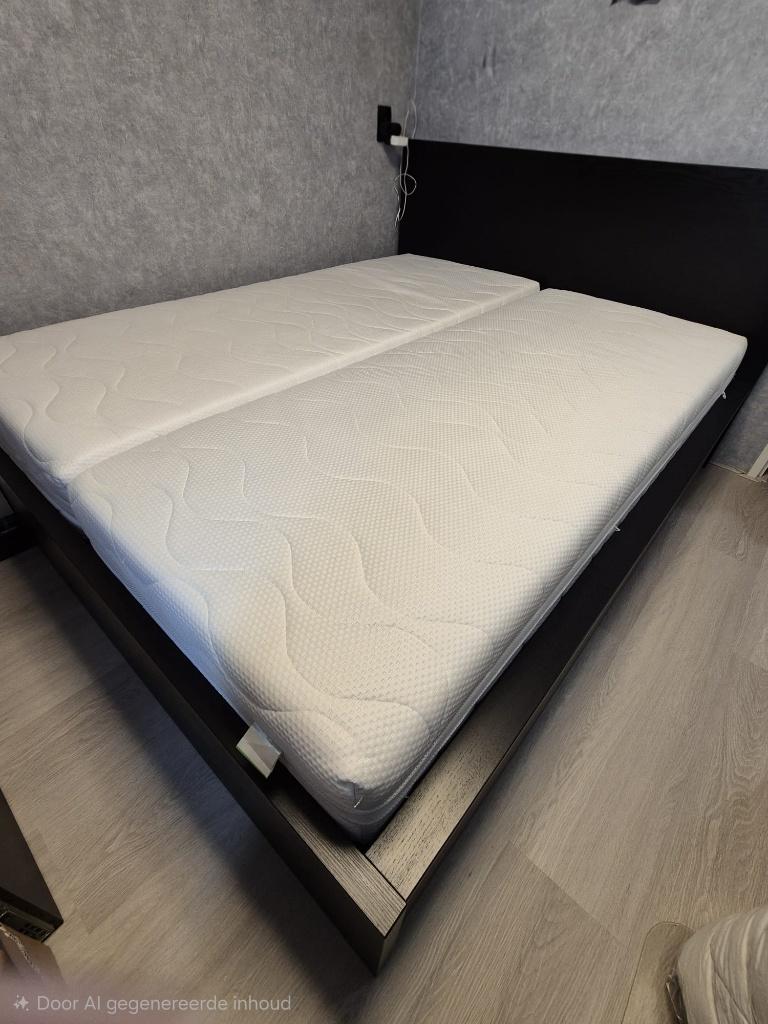 Bed 1.60 x 2.00 met pocketvering matrassen verstelbare bodem, Ophalen, Zwart, Tweepersoons, 200 cm