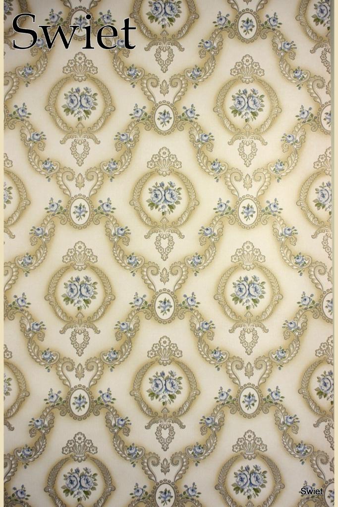 4978 goud blauw behang chique klassiek met bloemen 70s swiet, Ophalen of Verzenden, 25 tot 50 m², Wit