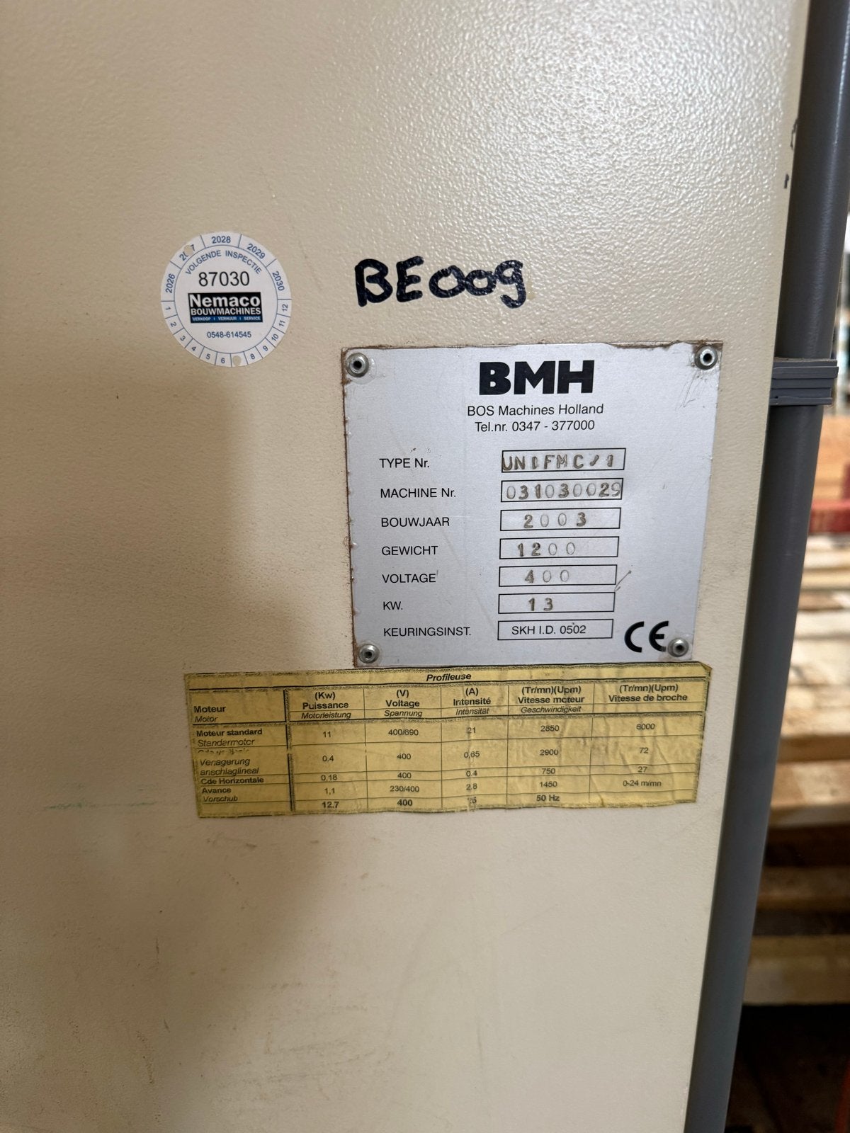 BMH automatische frees - Model unifmc/1 (2003), Ophalen