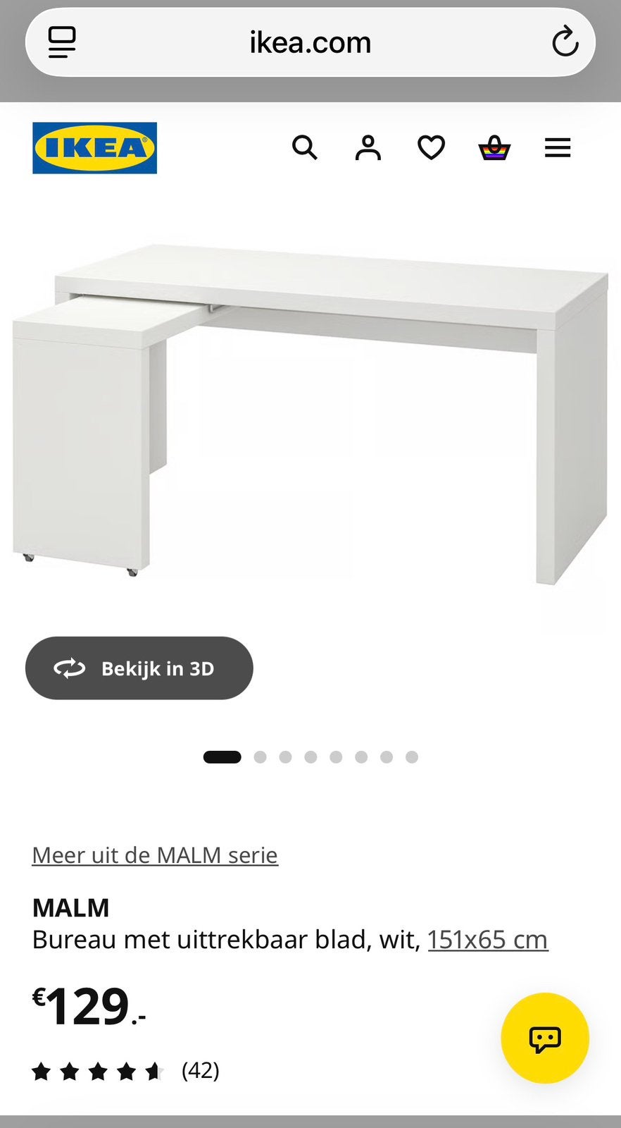 Ikea Bureau malm.  Wit., Huis en Inrichting, Ophalen, Gebruikt, IKEA, Wit